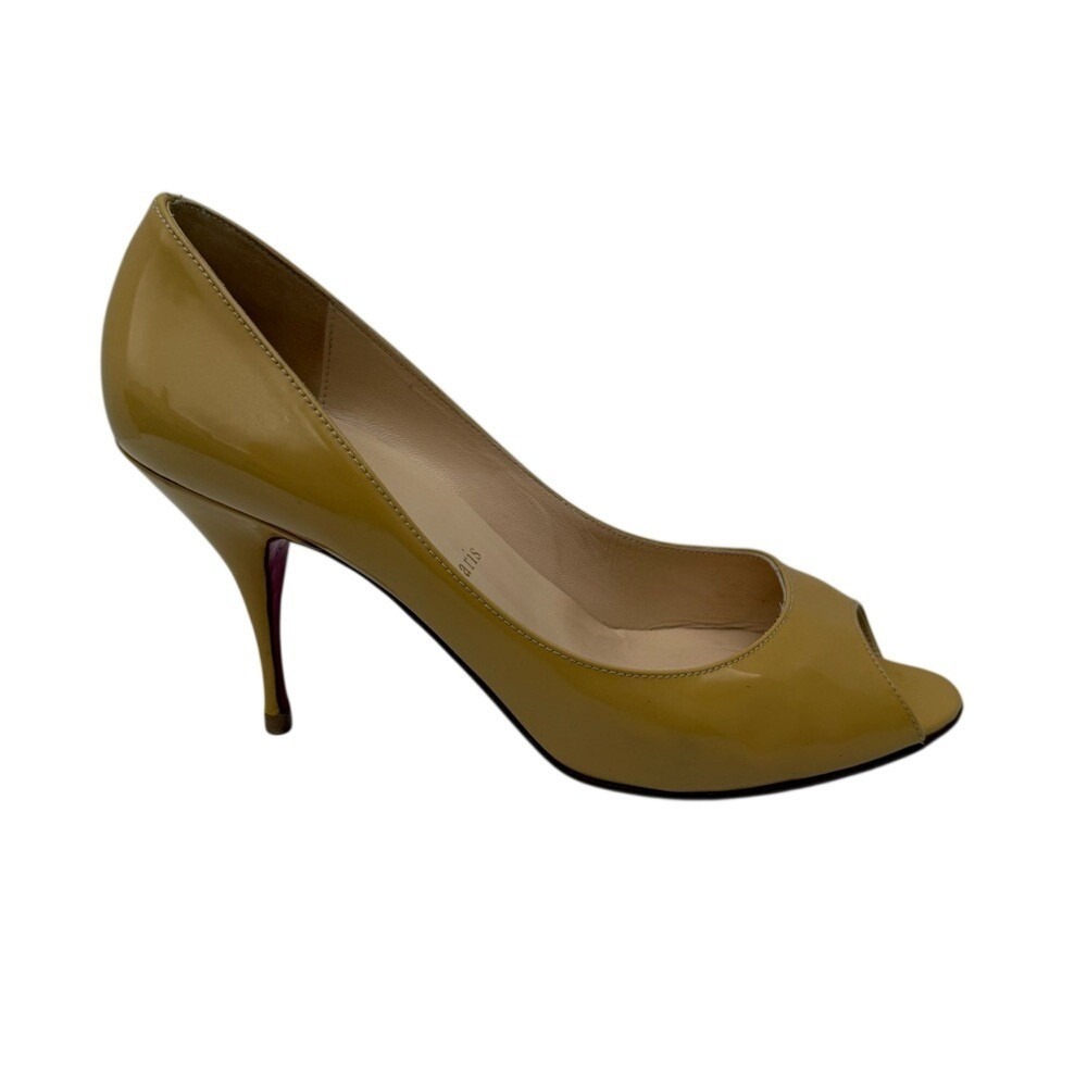Christian Louboutin Patent Leather Peep Toe Pump Heel Yellow Sz 38.5 Evening - Picture 9 of 16